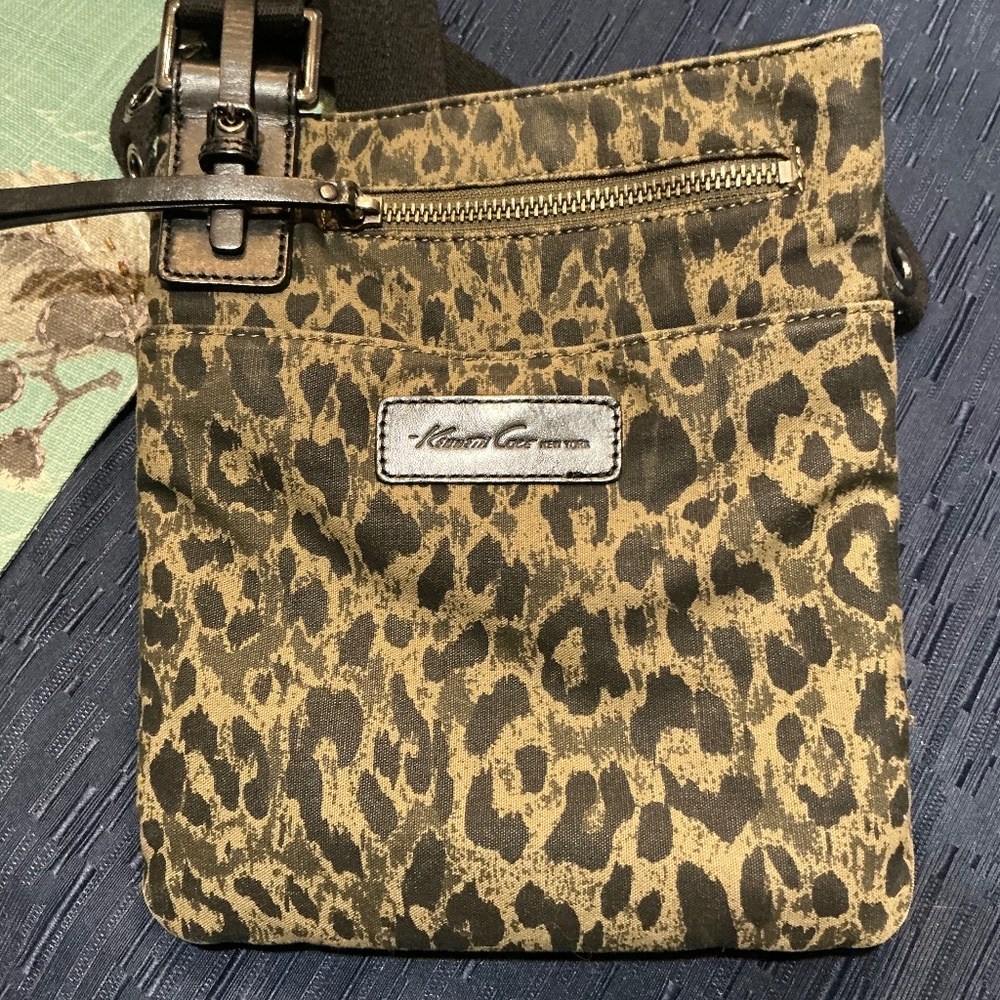 KENNETH COLE LEOPARD PRINT CROSSBODY CANVAS BAG